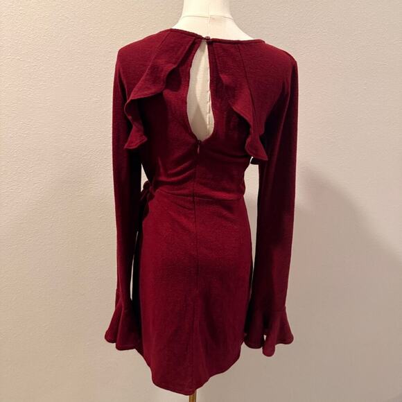 Lulu Favorite Tune Burgundy Wrap Sweater Dress Long Sleeve Large Holiday Fall - Picture 2 of 9